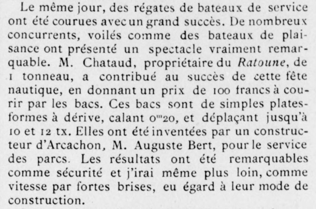 Régate de bacs à voile, Jounal le Yacht 1898