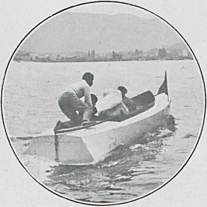 Le canot Mendelsohn, coque de Victor Despujols, future étoile du motonautisme  à Lucerne, source Gallica