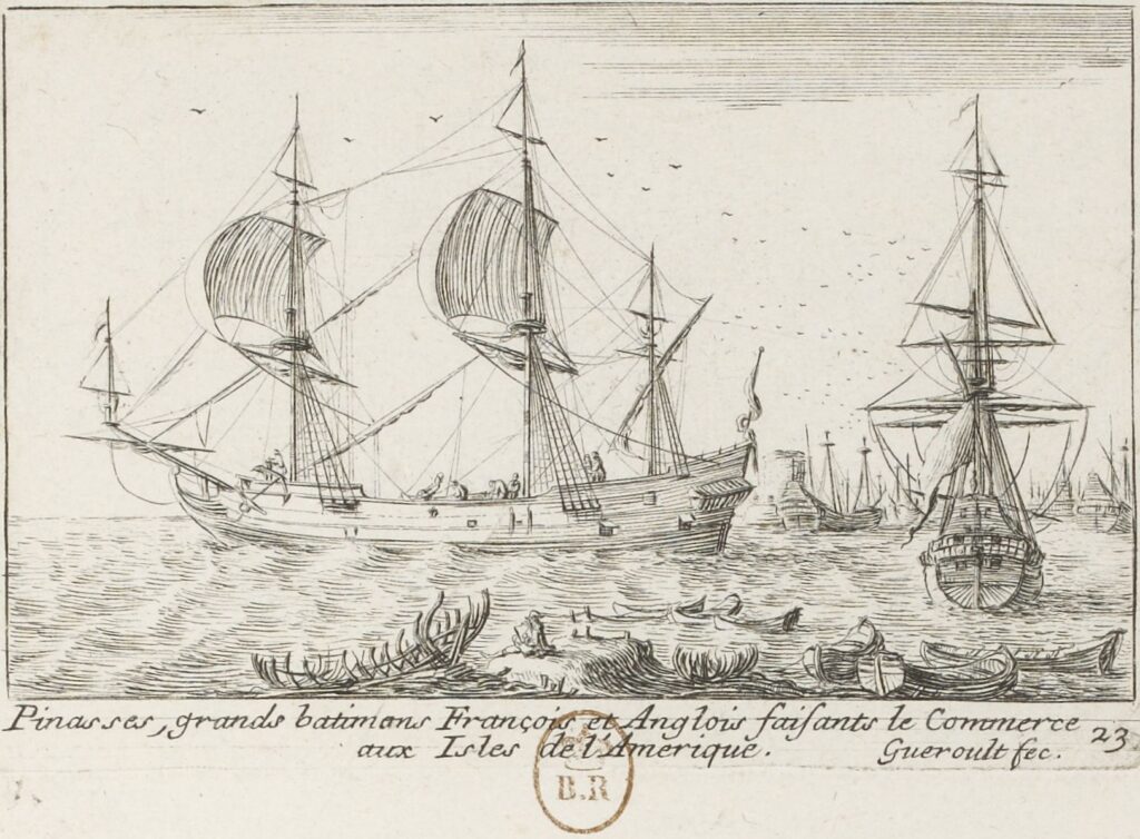Pinasses, dessin de Pierre Jacob Gueroult du Pas, Gallica